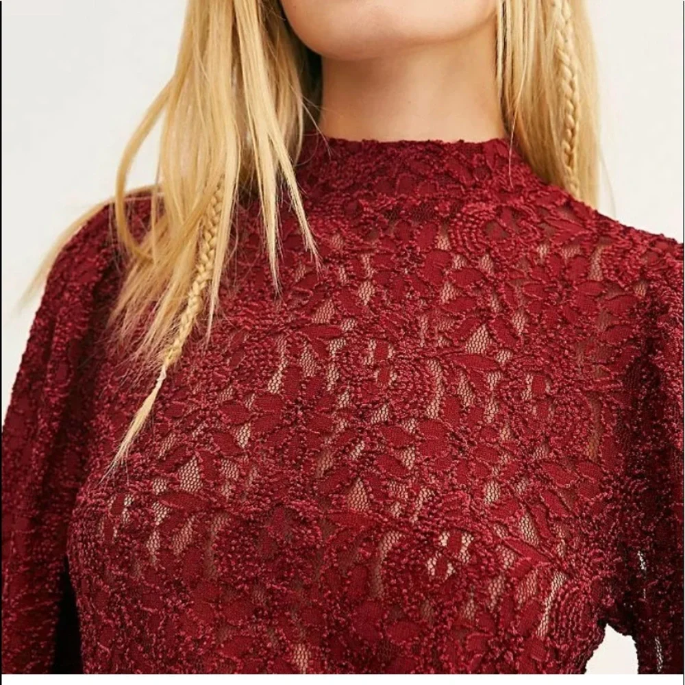 Free People Sweet Talker Lace Blouson Sleeve Top